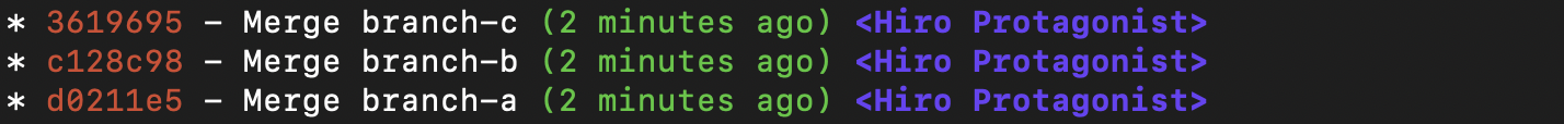 git log output showing only merge commits